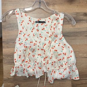 Zara Satin Cherry Top with tie